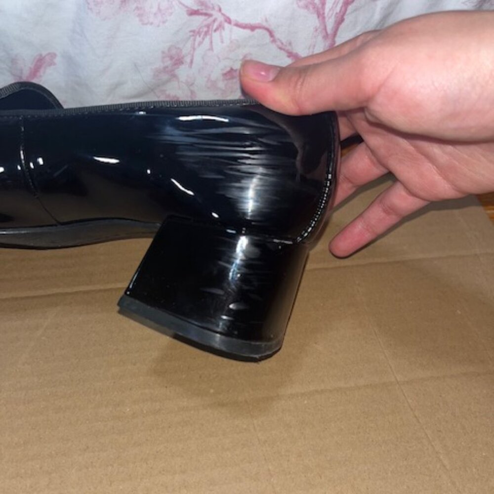 Kelly & Katie Black Patent Payln Slip On Loafers Block Heel - Picture 5 of 5